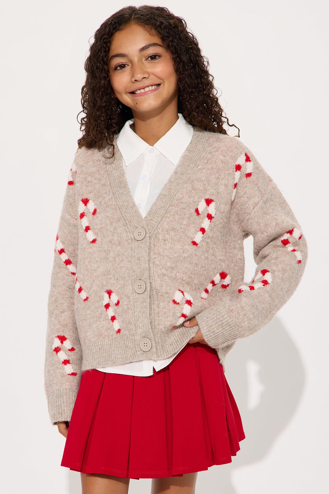 Mini Feeling Festive Candy Cane Cardigan - Camel/combo