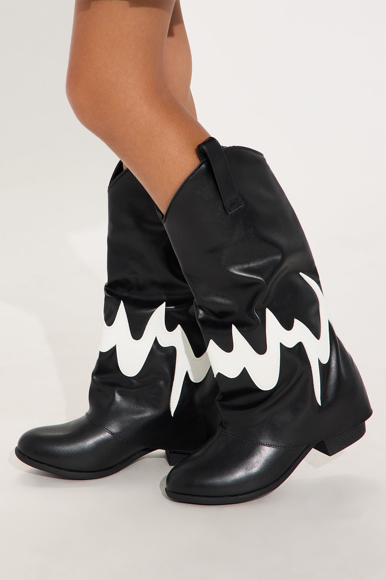 Mini Fire Flames Knee High Boots - Black