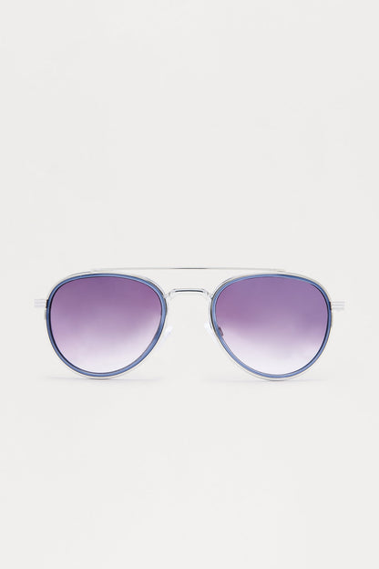 Dynamite Colored Lens Aviator Metal Sunglasses - Blue