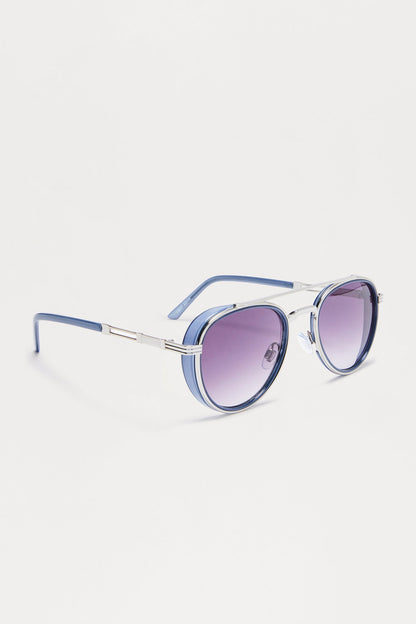 Dynamite Colored Lens Aviator Metal Sunglasses - Blue