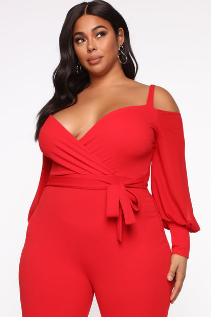 Falling For Your Charm Jumpsuit - Red