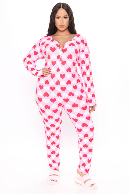 I Heart You PJ Onesie - Red/combo
