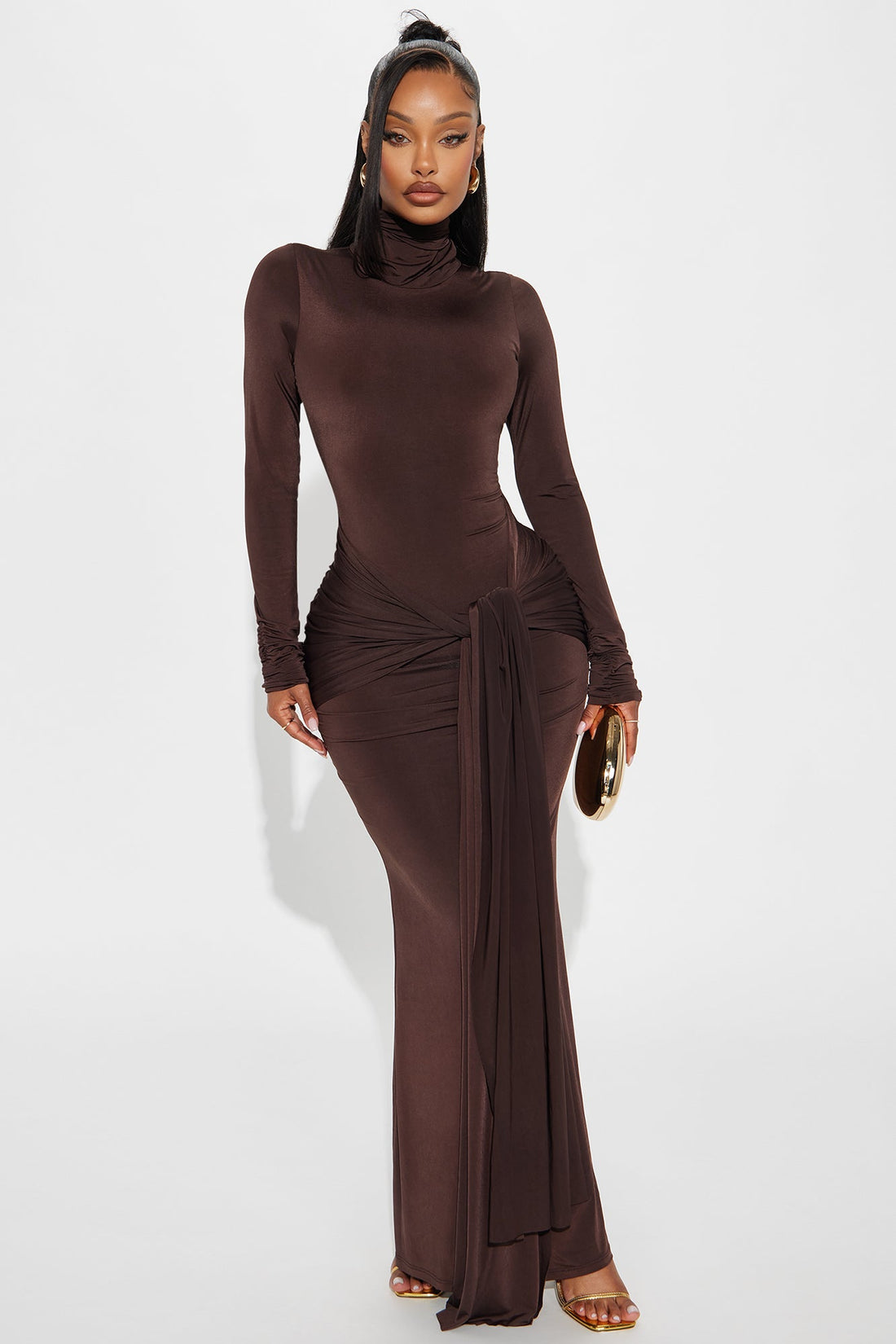 Sienna Long Sleeve Maxi Dress - Chocolate