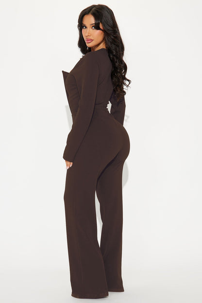 Like You Mean It Long Sleeve Jumpsuit - Chocolate