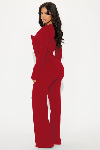 Like You Mean It Long Sleeve Jumpsuit - Red