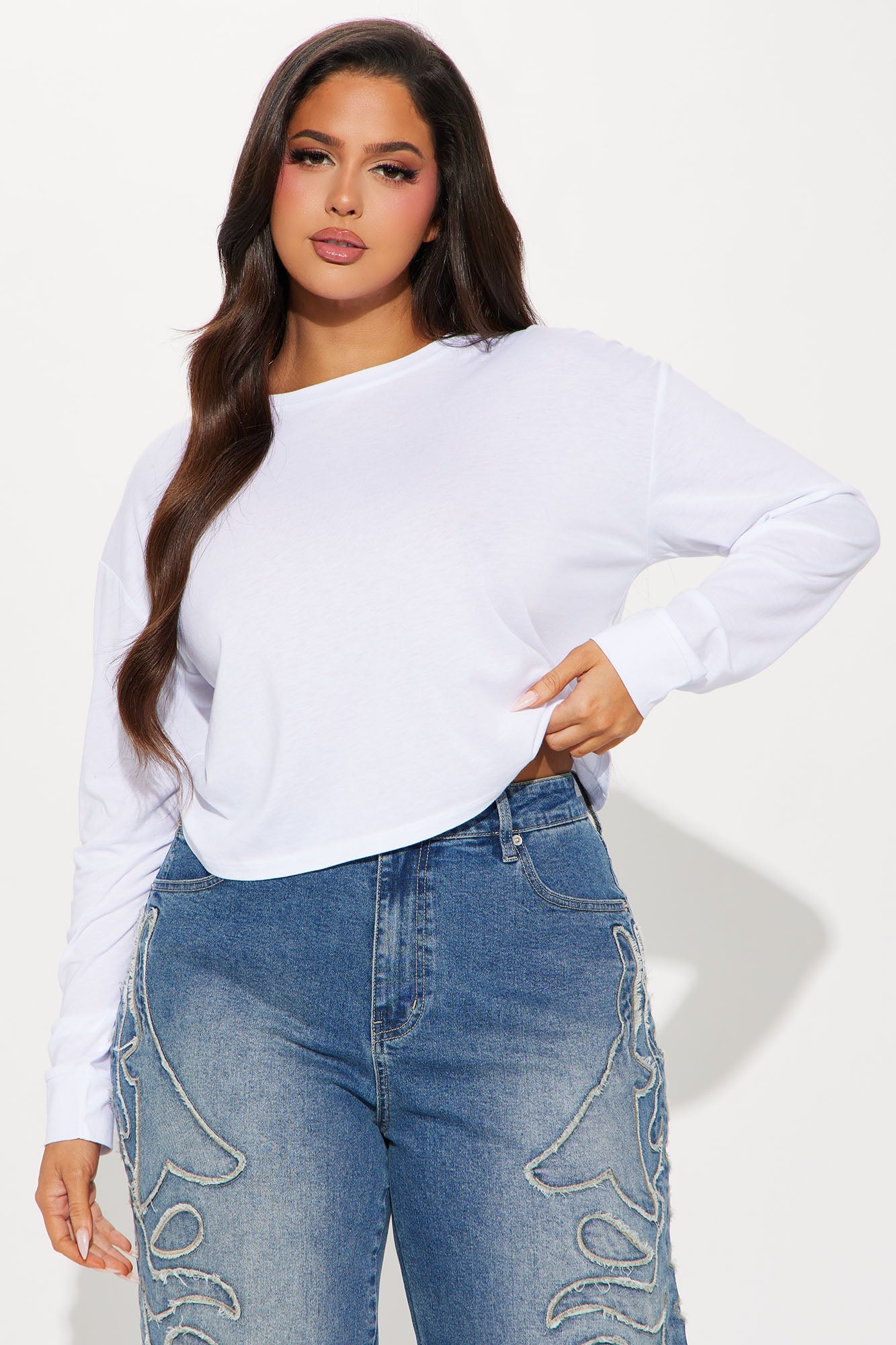 Leslie Long Sleeve Cropped Tee - White