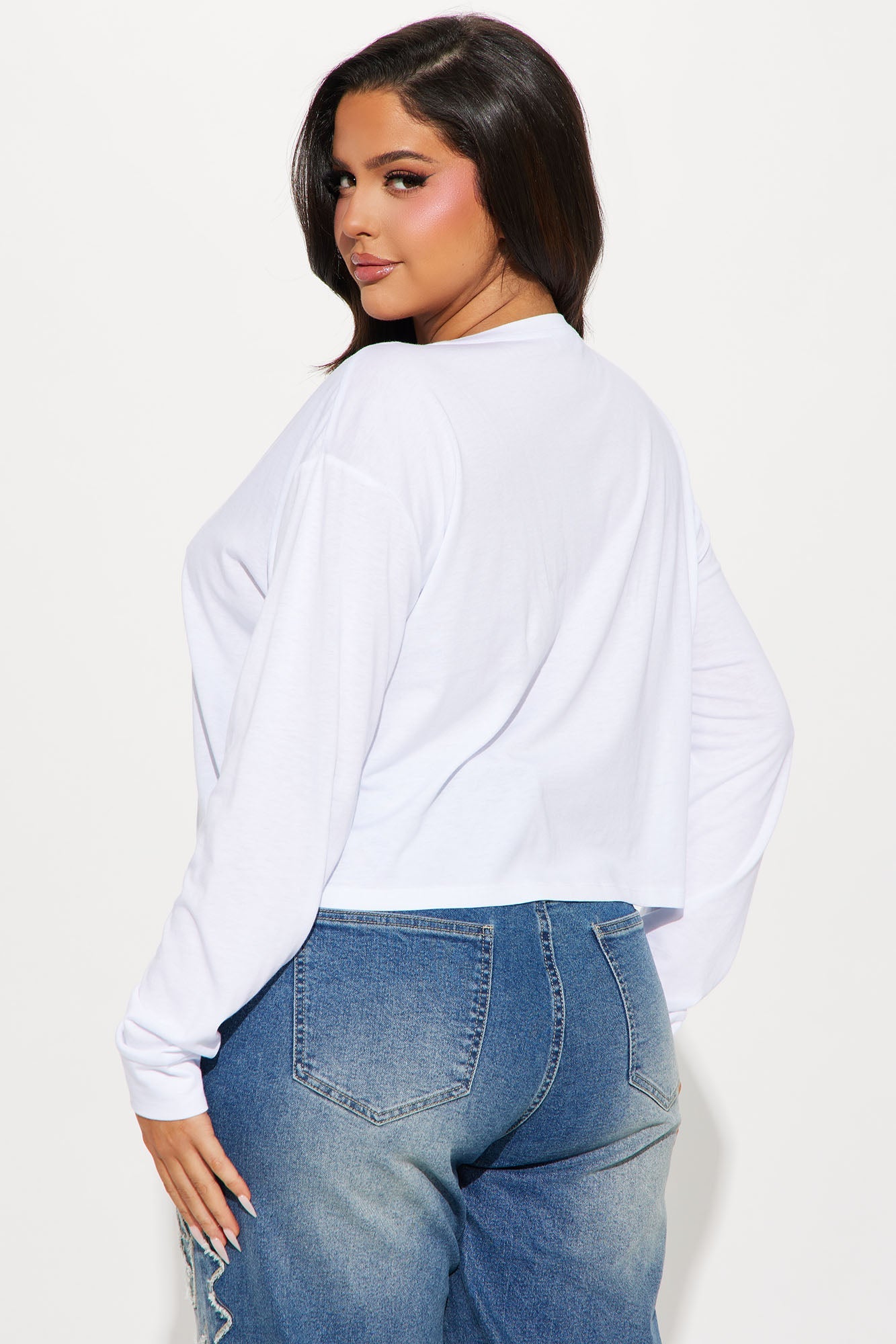 Leslie Long Sleeve Cropped Tee - White