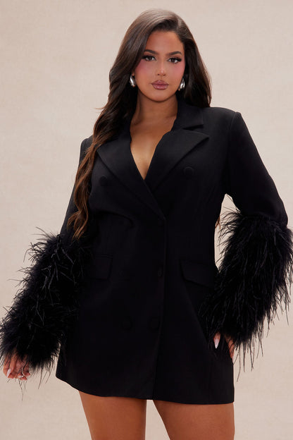 Maya Feather Blazer Dress - Black