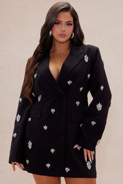 Jocelyn Embellished Blazer Dress - Black