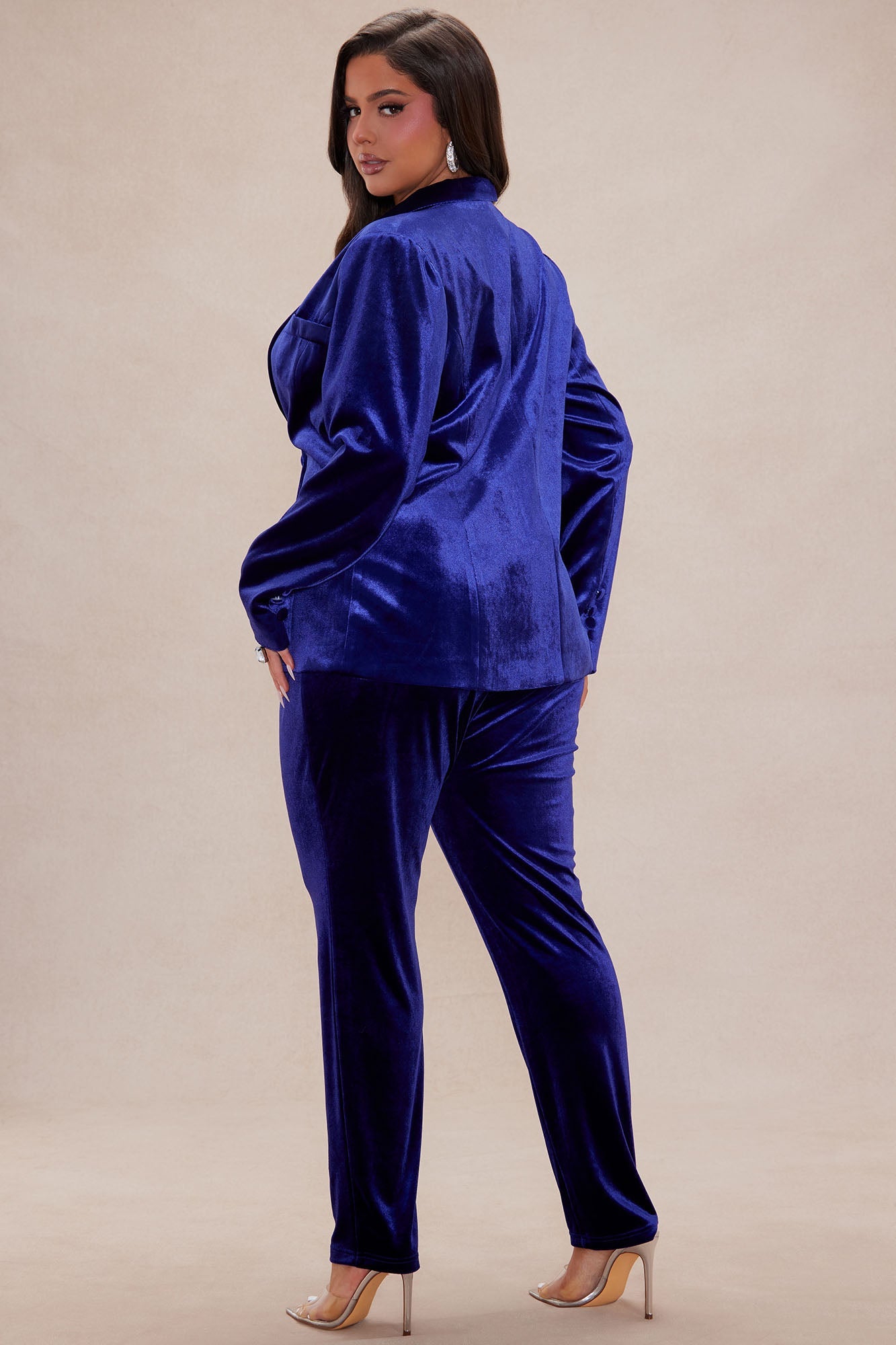 Vienna Velvet Blazer Suit Set - Navy