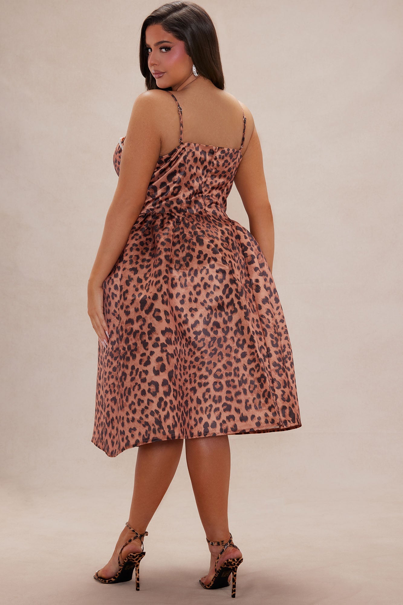 Roaring Love Leopard Satin Midi Dress - Leopard