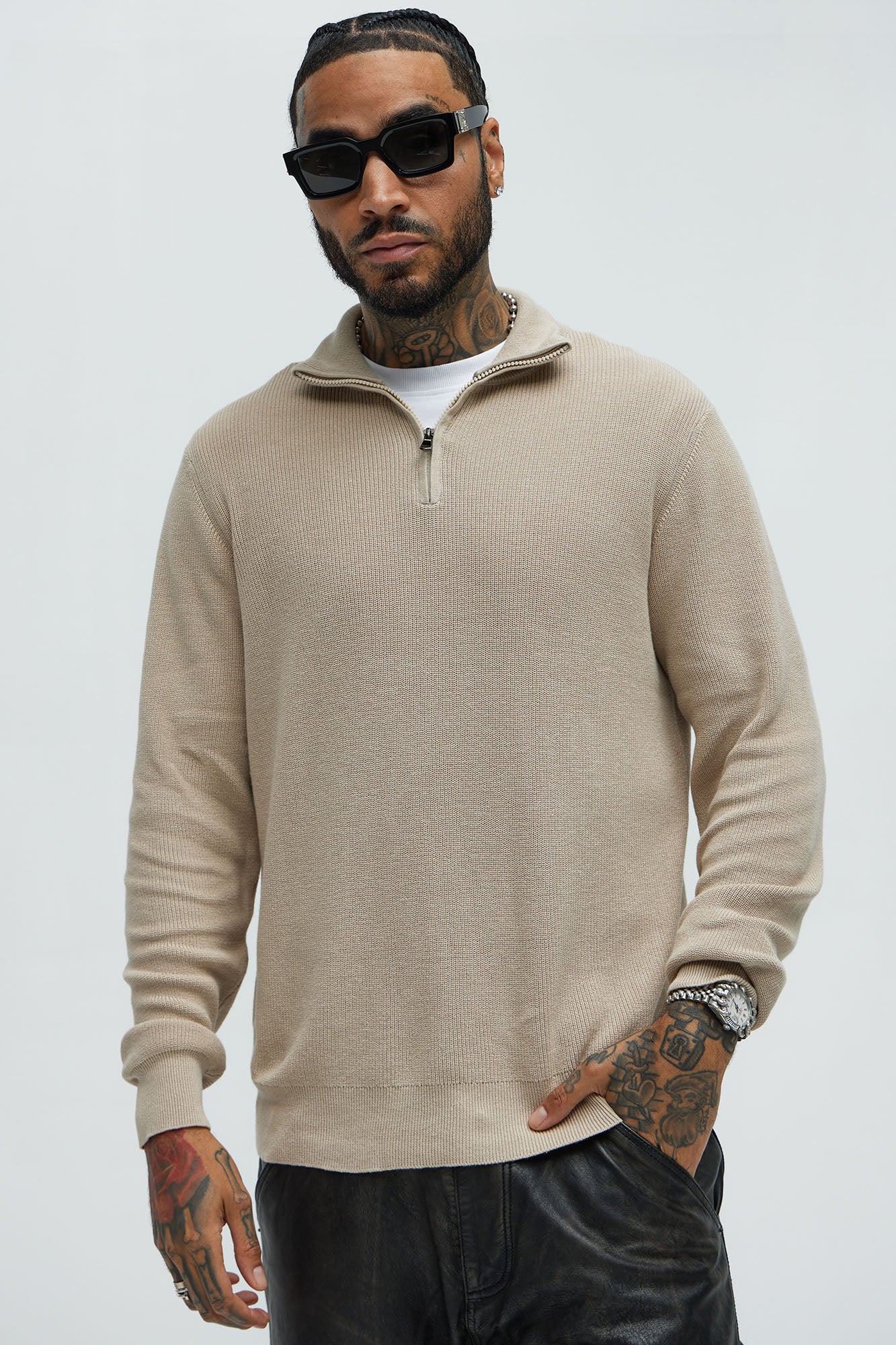 Shawn Quarter Zip Sweater - Tan