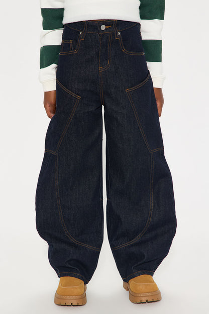 Mini Scene Girl Barrel Leg Jeans - Dark Denim