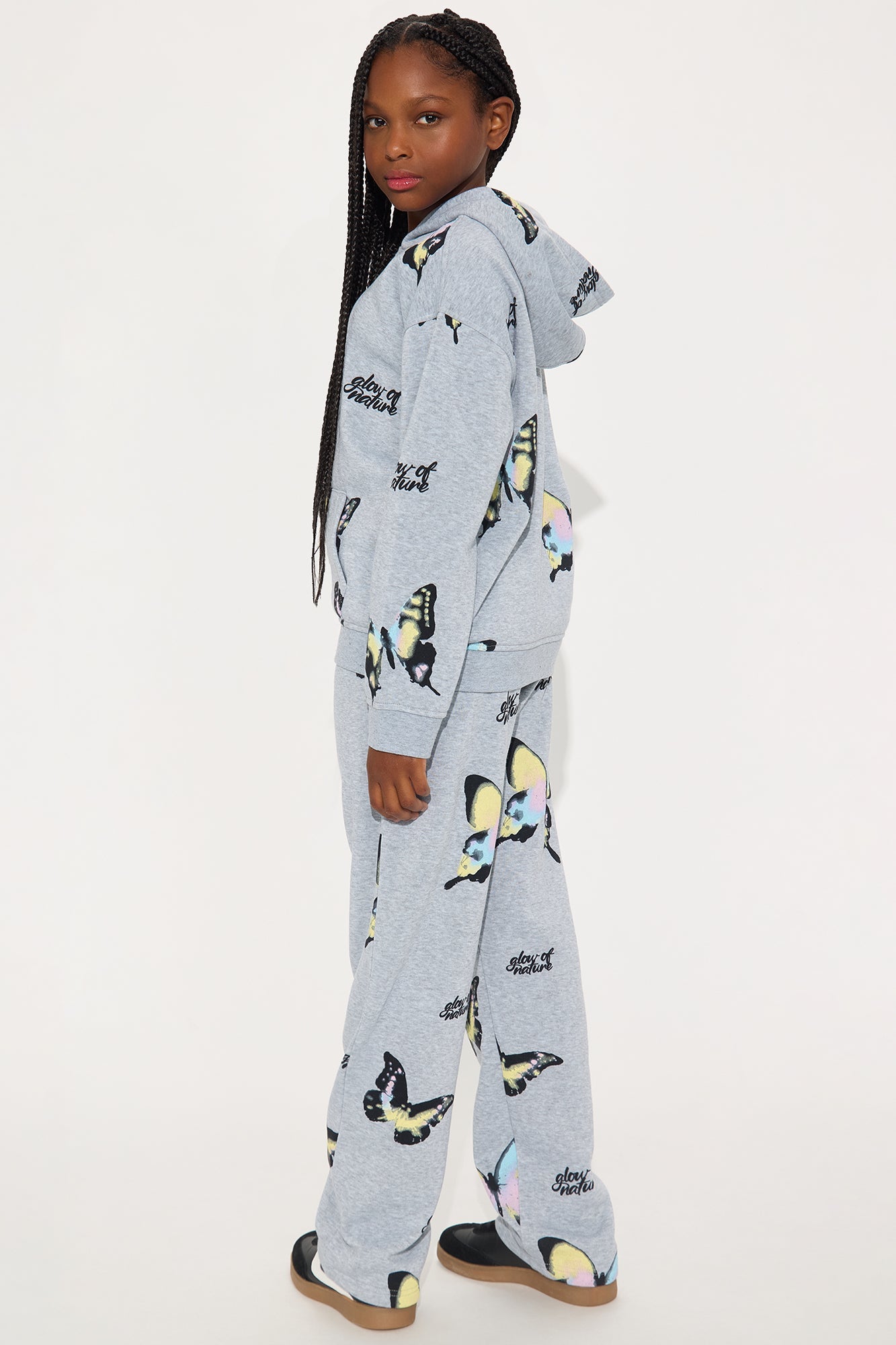 Mini Staying Fly Sweatshirt And Wide Leg Pant Set - Heather Grey