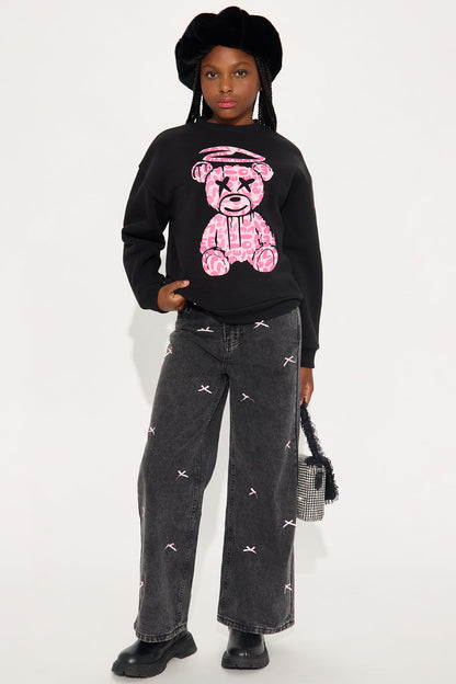 Mini Graffiti Bear Crew Neck Sweatshirt - Black