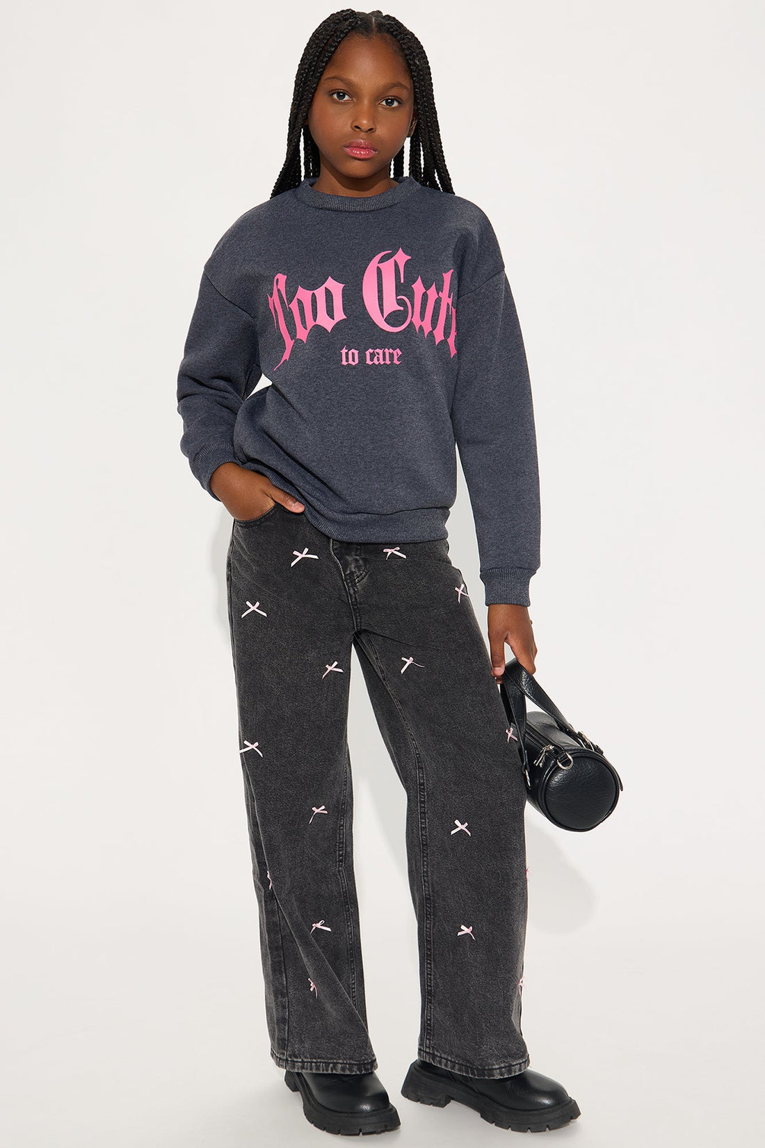 Mini Too Cute To Care Crew Neck Sweatshirt - Charcoal