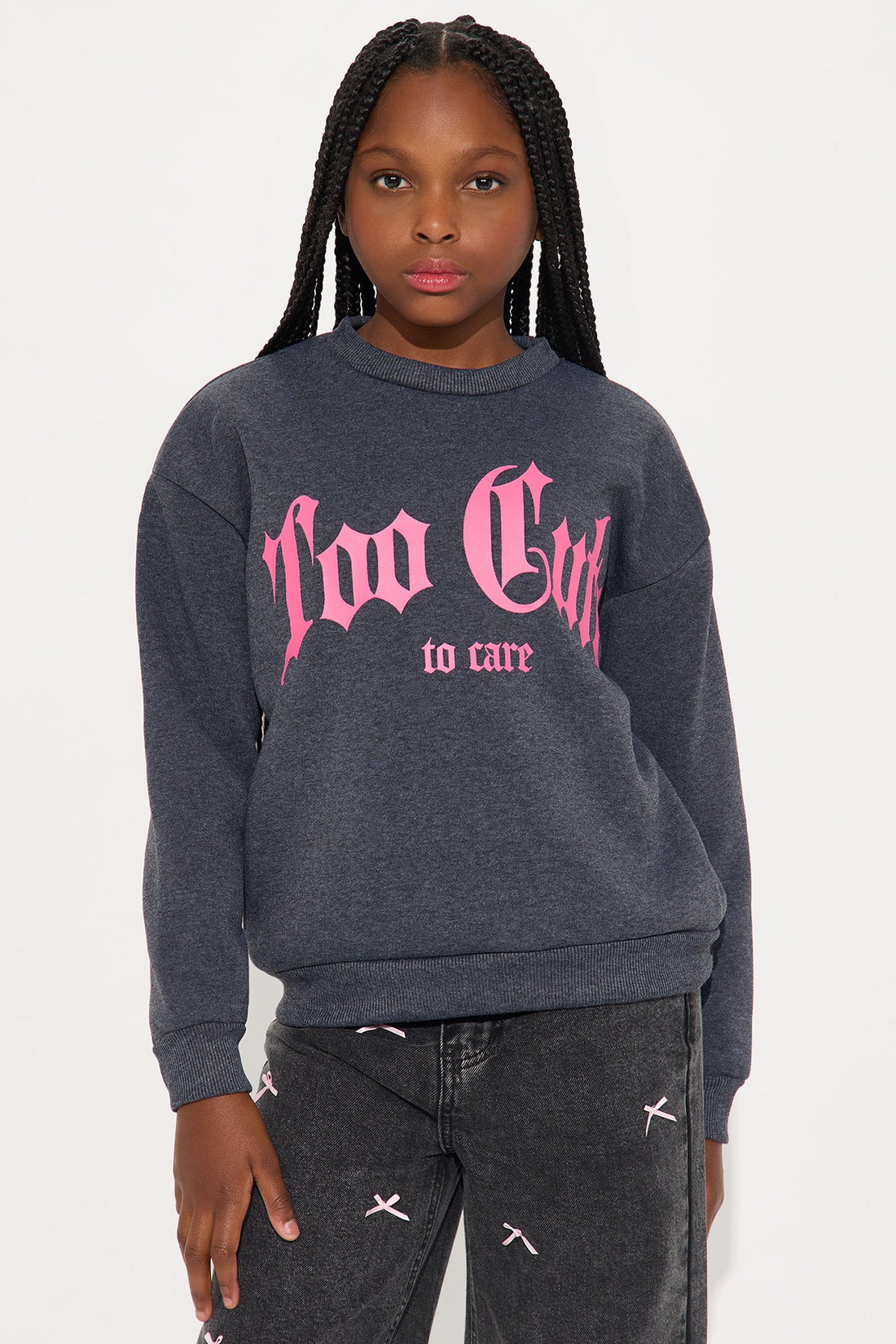 Mini Too Cute To Care Crew Neck Sweatshirt - Charcoal