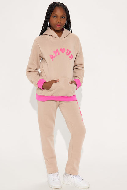 Mini My Only Amour Hoodie And Pant Set - Khaki