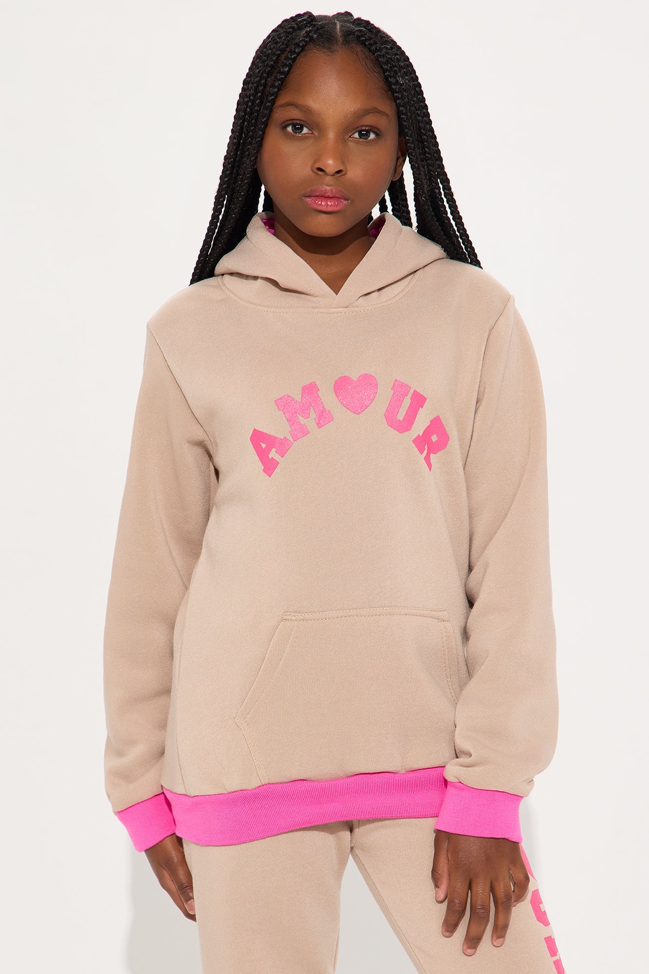 Mini My Only Amour Hoodie And Pant Set - Khaki