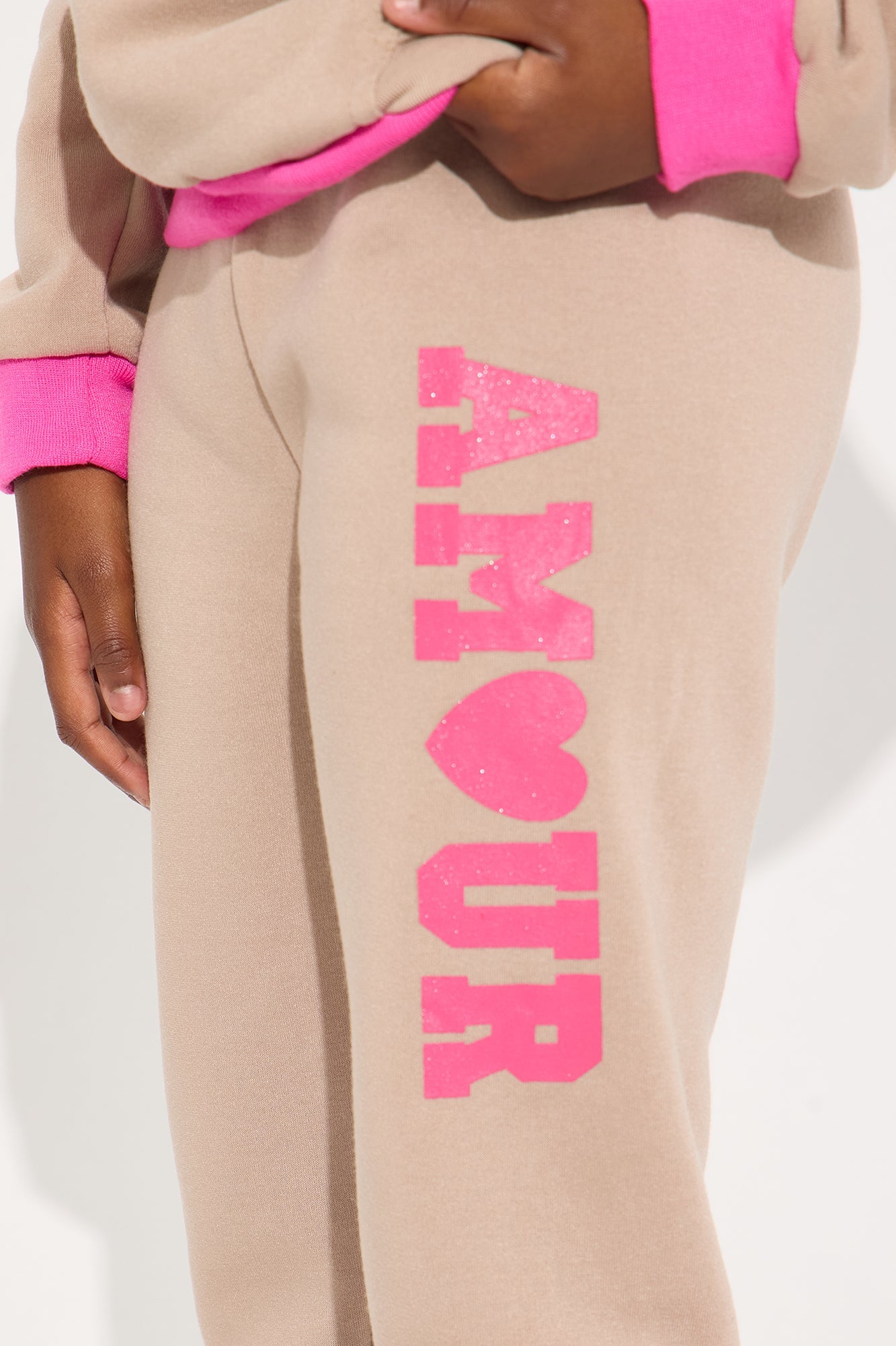 Mini My Only Amour Hoodie And Pant Set - Khaki