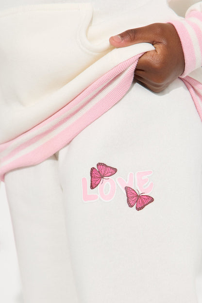 Mini Less Hate More Love Hoodie And Pant Set - Ivory