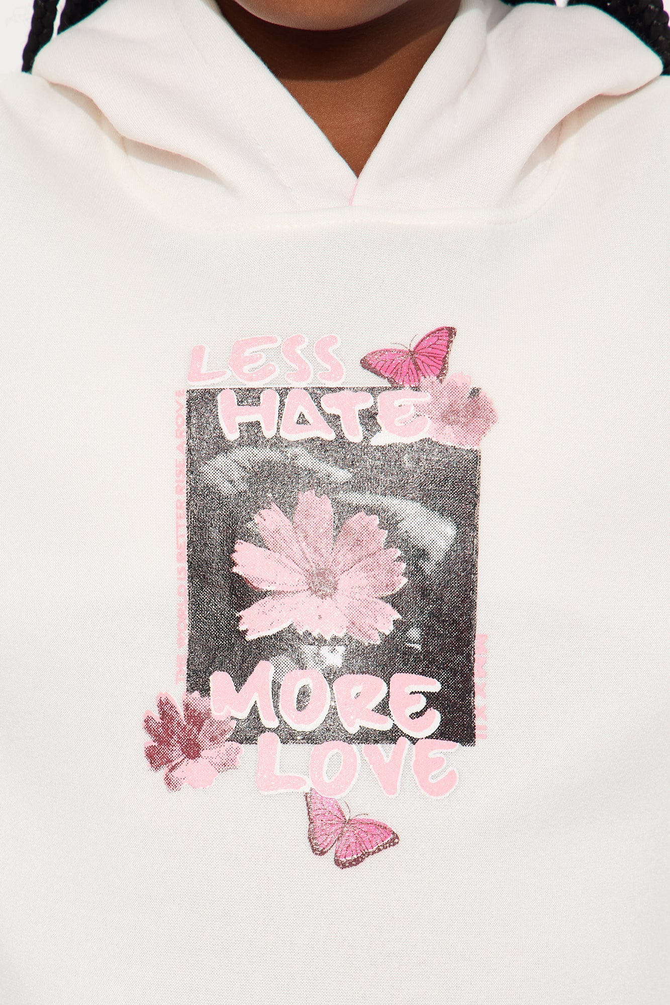 Mini Less Hate More Love Hoodie And Pant Set - Ivory