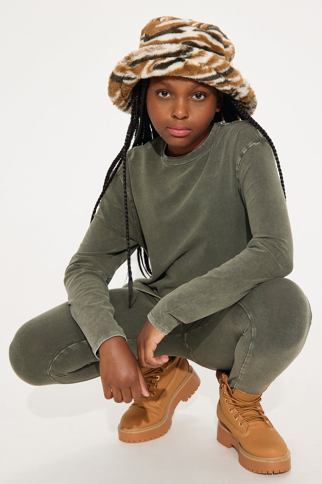 Mini Stepping Out Mineral Wash Long Sleeve Legging Set - Olive