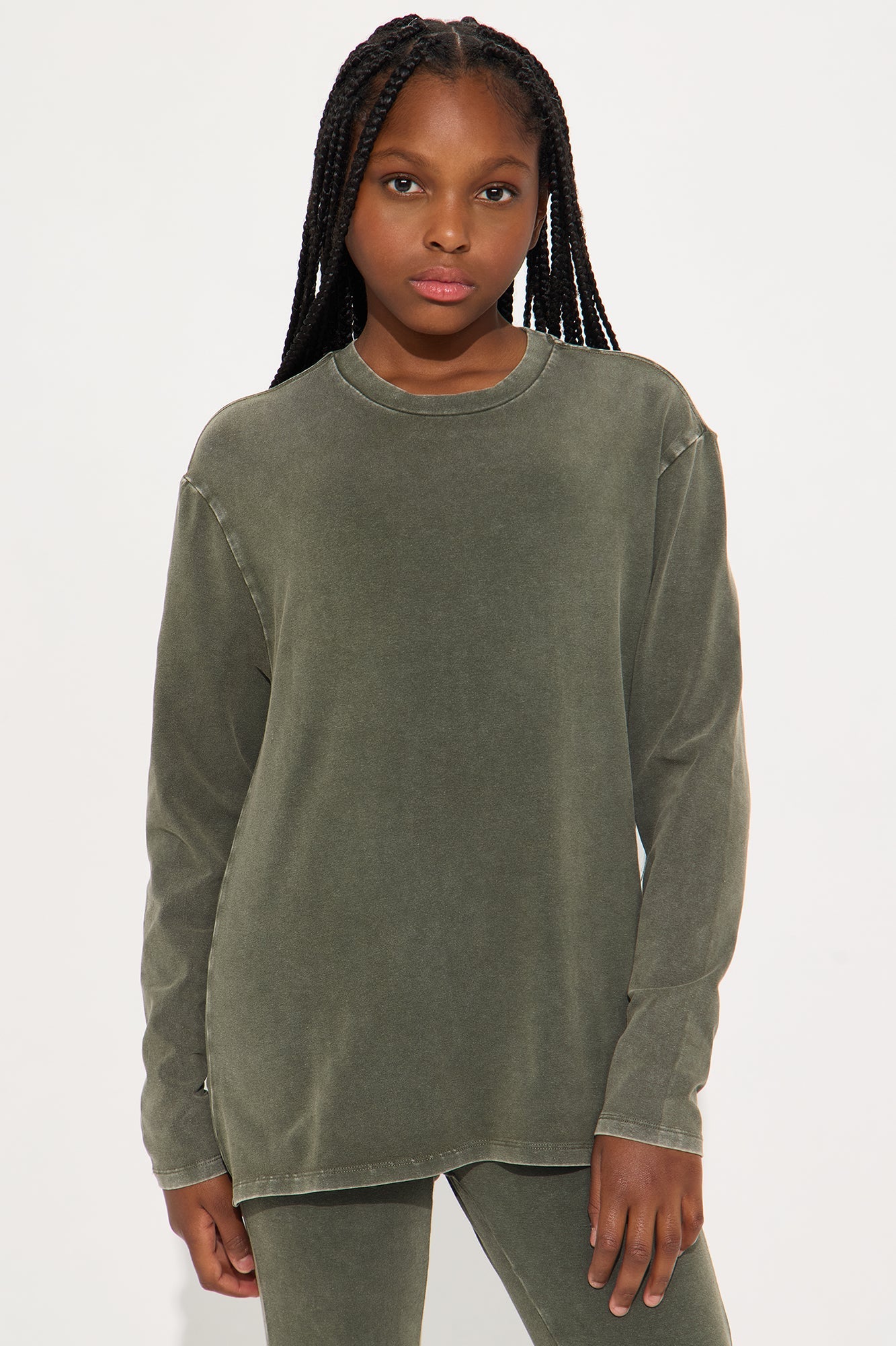 Mini Stepping Out Mineral Wash Long Sleeve Legging Set - Olive
