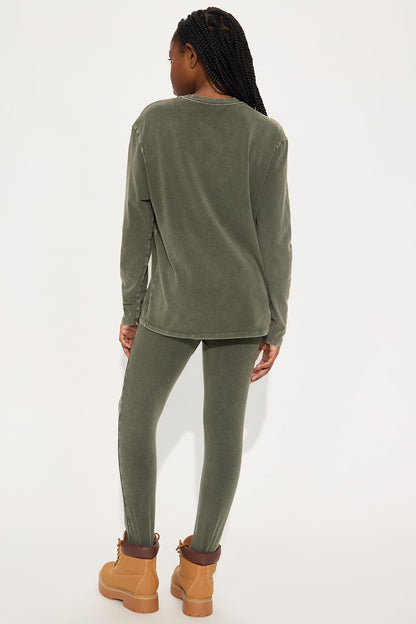 Mini Stepping Out Mineral Wash Long Sleeve Legging Set - Olive