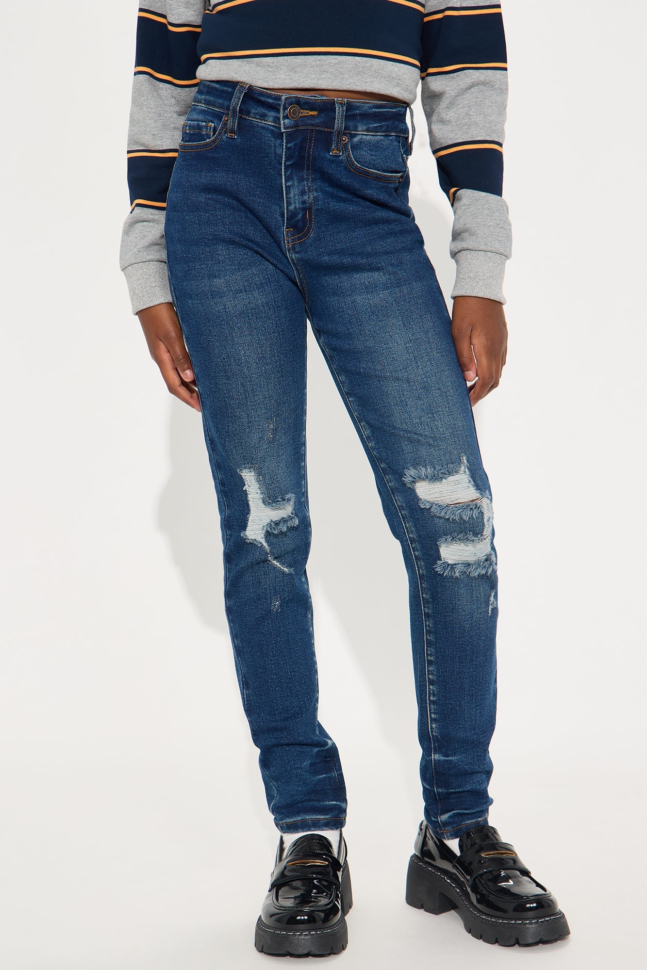 Mini Kalisha Stretch Ripped Skinny Jeans - Dark Wash
