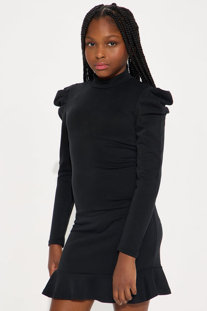 Mini Jade Puff Sleeve Dress - Black