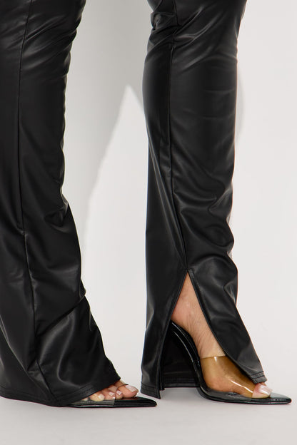 Wild Ride Asymmetrical Faux Leather Pant Set - Charcoal