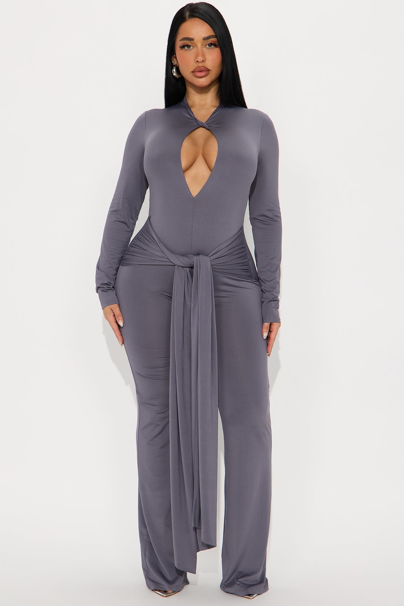 Nayla Long Sleeve Jumpsuit - Charcoal