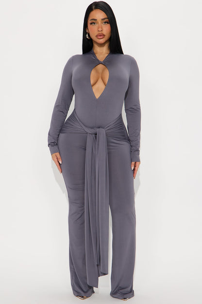 Nayla Long Sleeve Jumpsuit - Charcoal