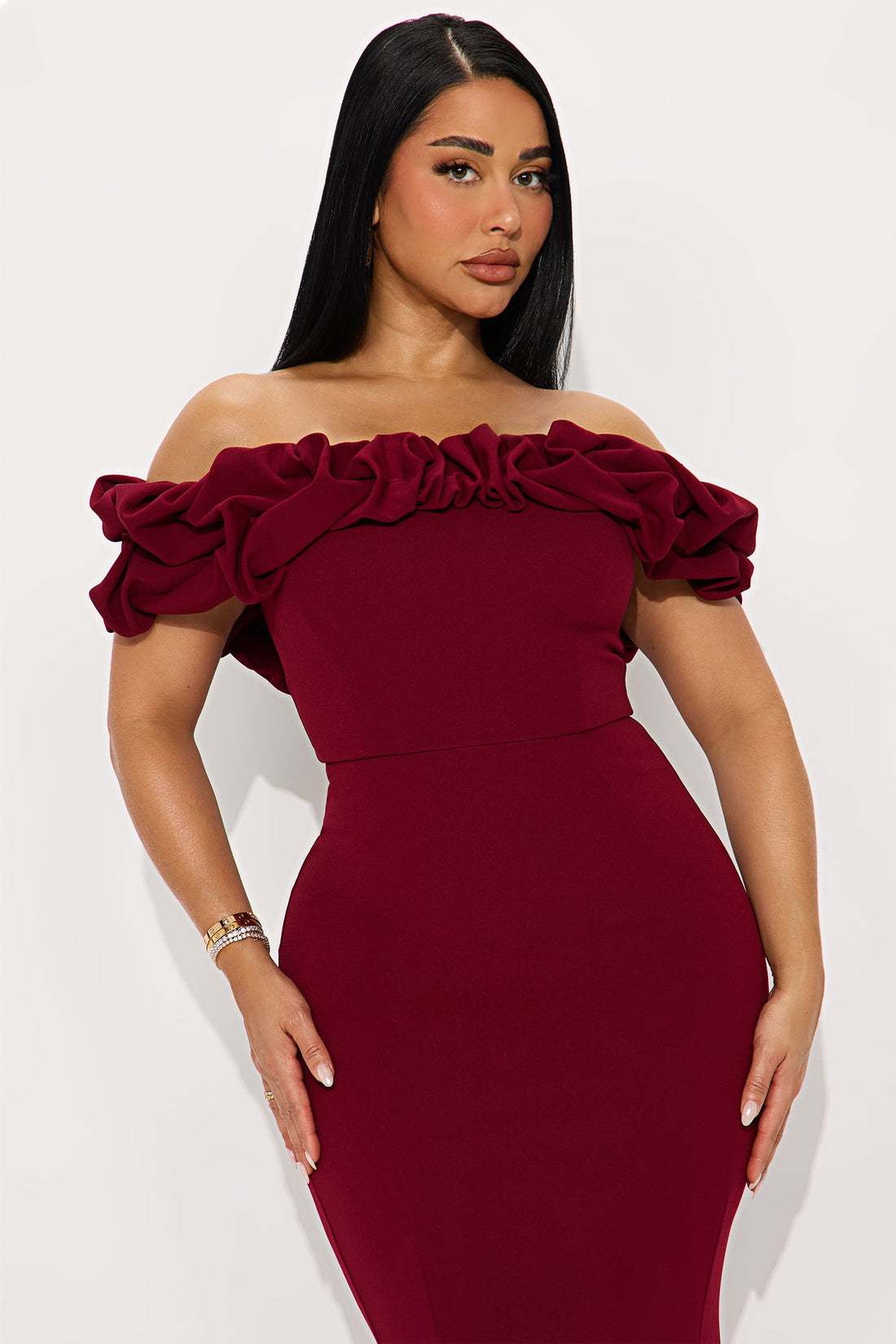 Clear Mind Ruffle Maxi Gown - Burgundy