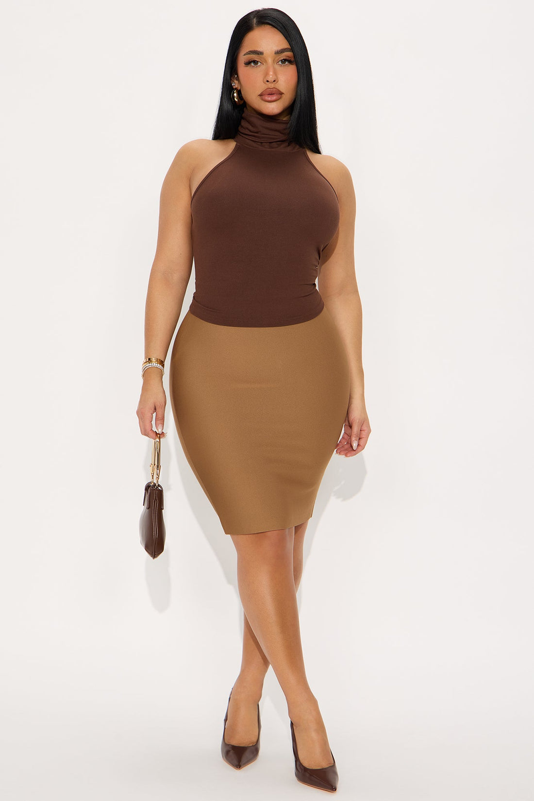 Opehlia Bandage Pencil Midi Skirt - Mocha