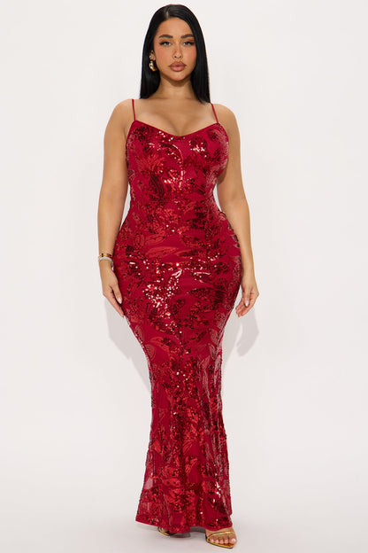 Endless Thoughts Sequin Maxi Dress - Wine