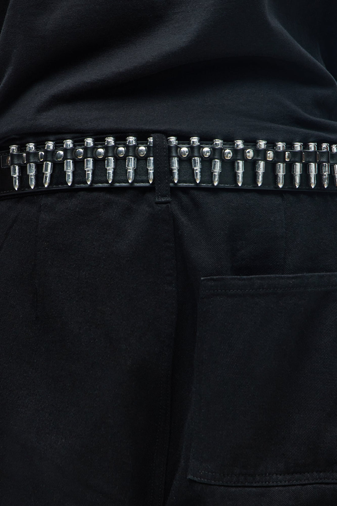 Bullet Detail Grommet Pin Buckle Belt - Black