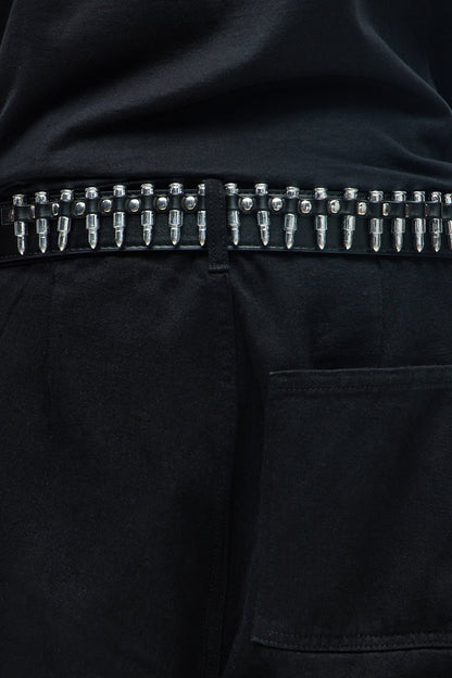 Bullet Detail Grommet Pin Buckle Belt - Black