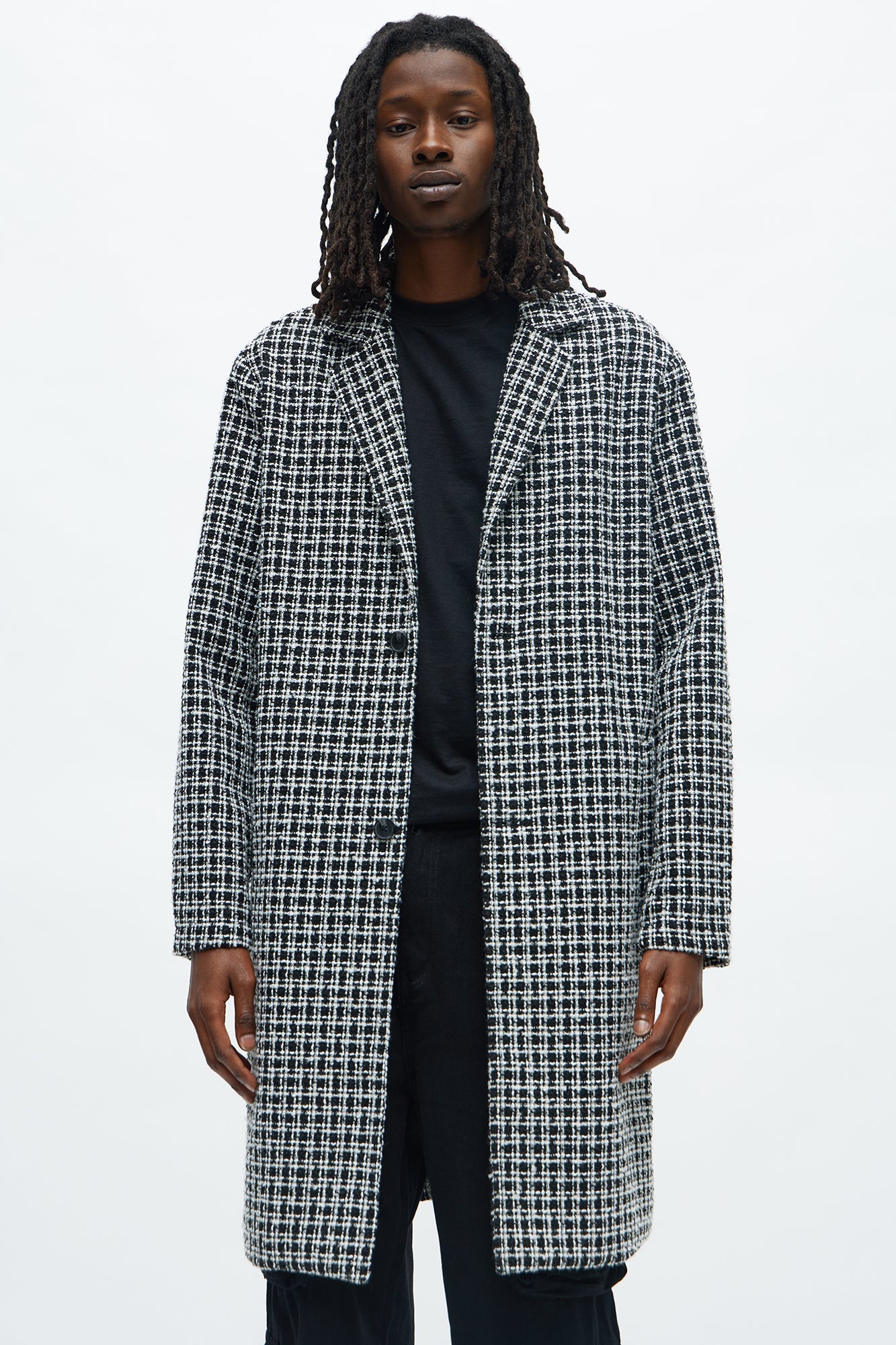 Textured Elevated Square Off Car Coat - Black