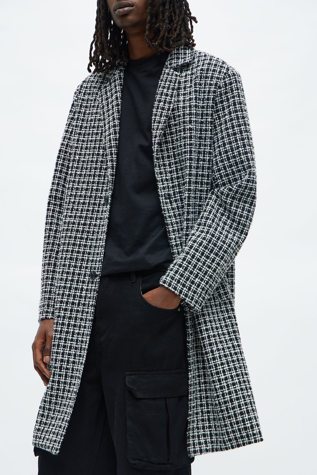 Textured Elevated Square Off Car Coat - Black