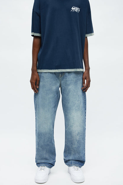 Relaxed Straight Crack The Code Jean - Light Blue Wash