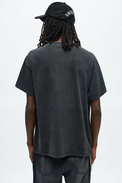 Cross Rhinestones Oversized Short Sleeve Tee - Black