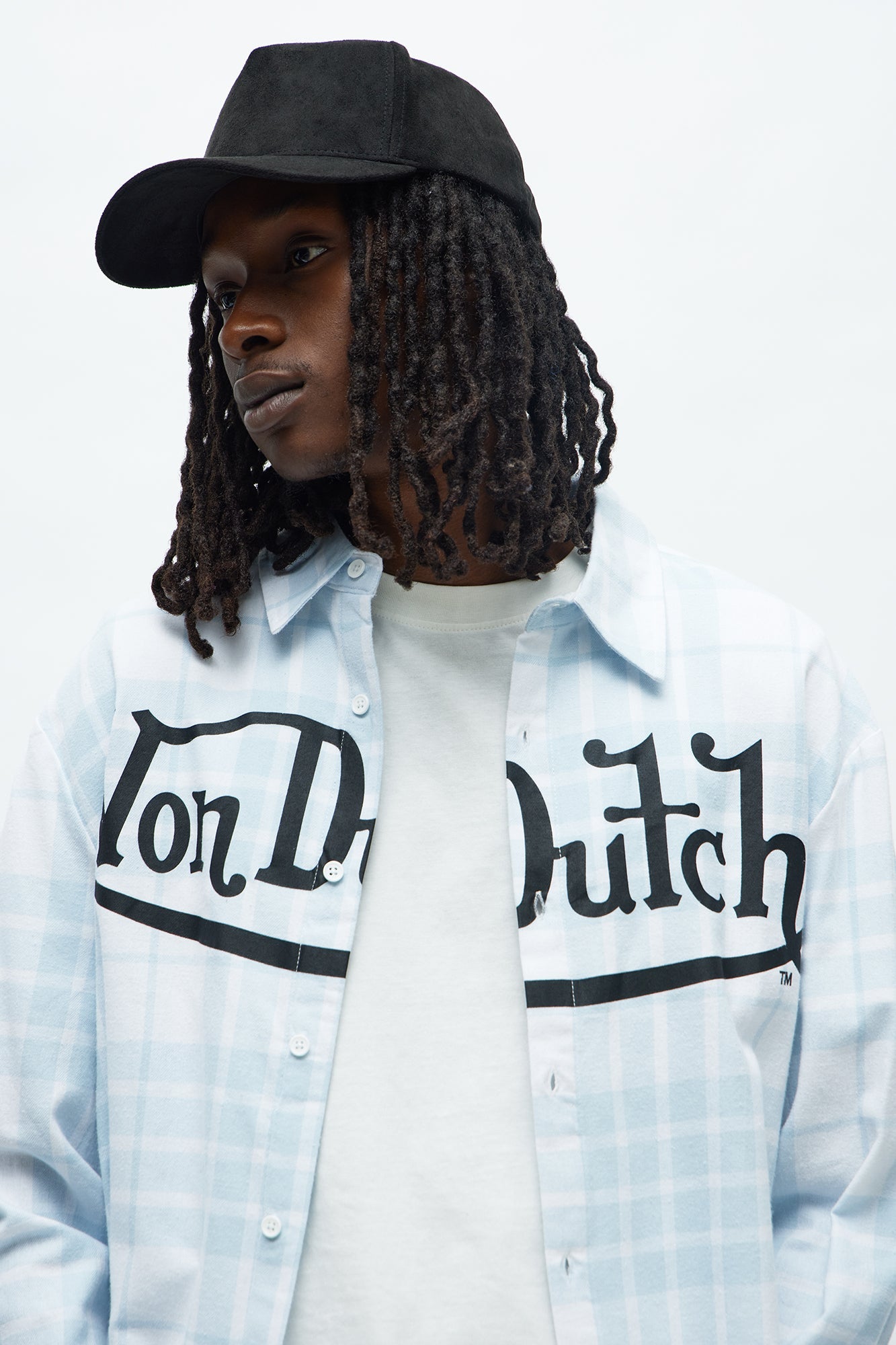 Cropped Von Dutch Flying Eyeball Flannel - Light Blue