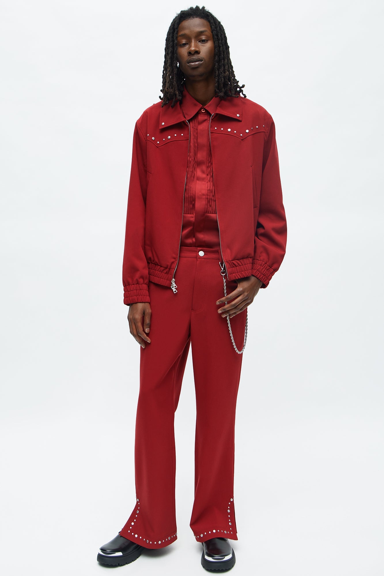 Relaxed Studded New Age Rebel Bomber Jacket - Burgundy