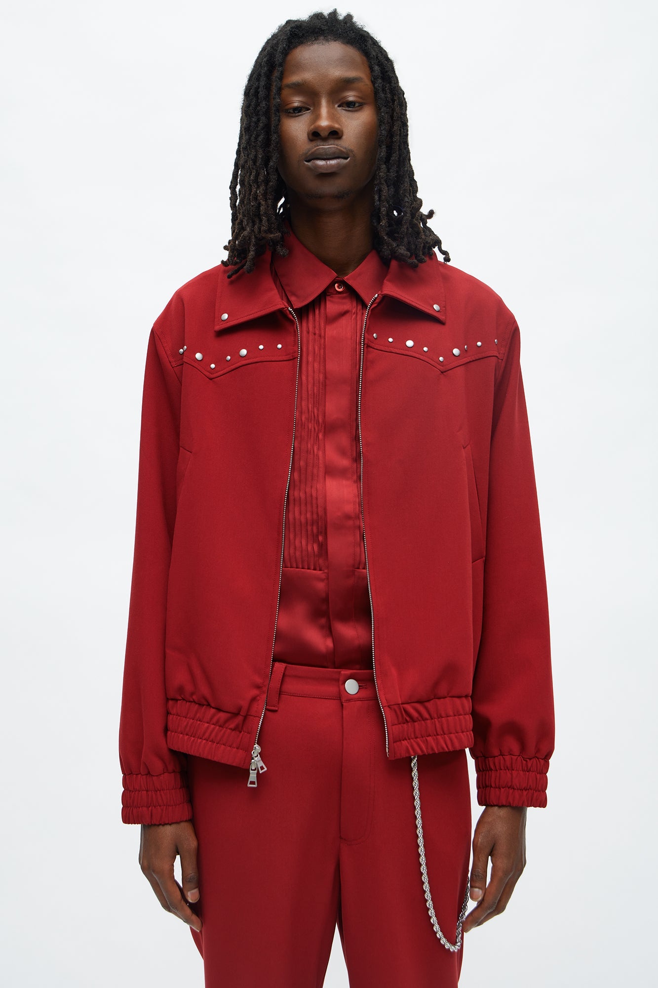 Relaxed Studded New Age Rebel Bomber Jacket - Burgundy
