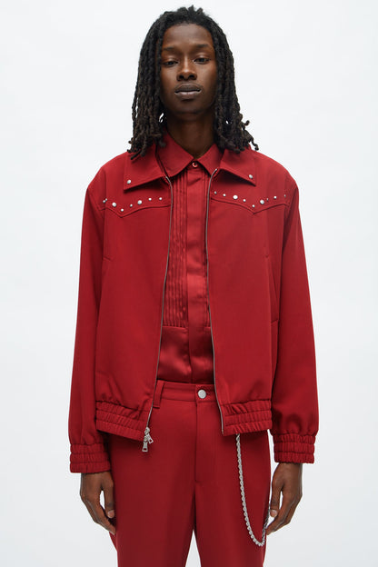 Relaxed Studded New Age Rebel Bomber Jacket - Burgundy