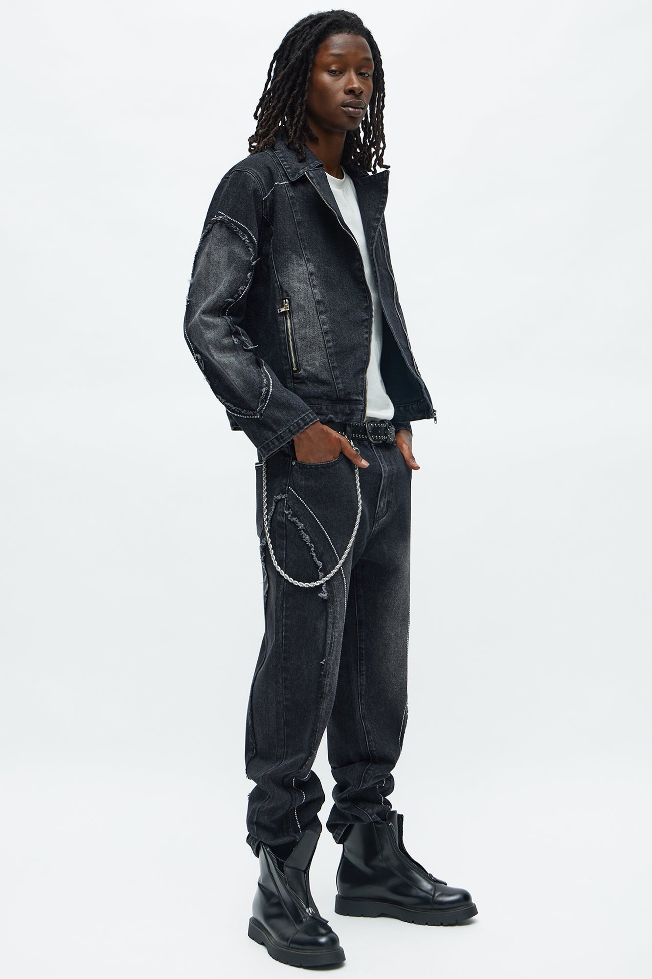 Straight Been Down Jeweled Jean - Black Wash