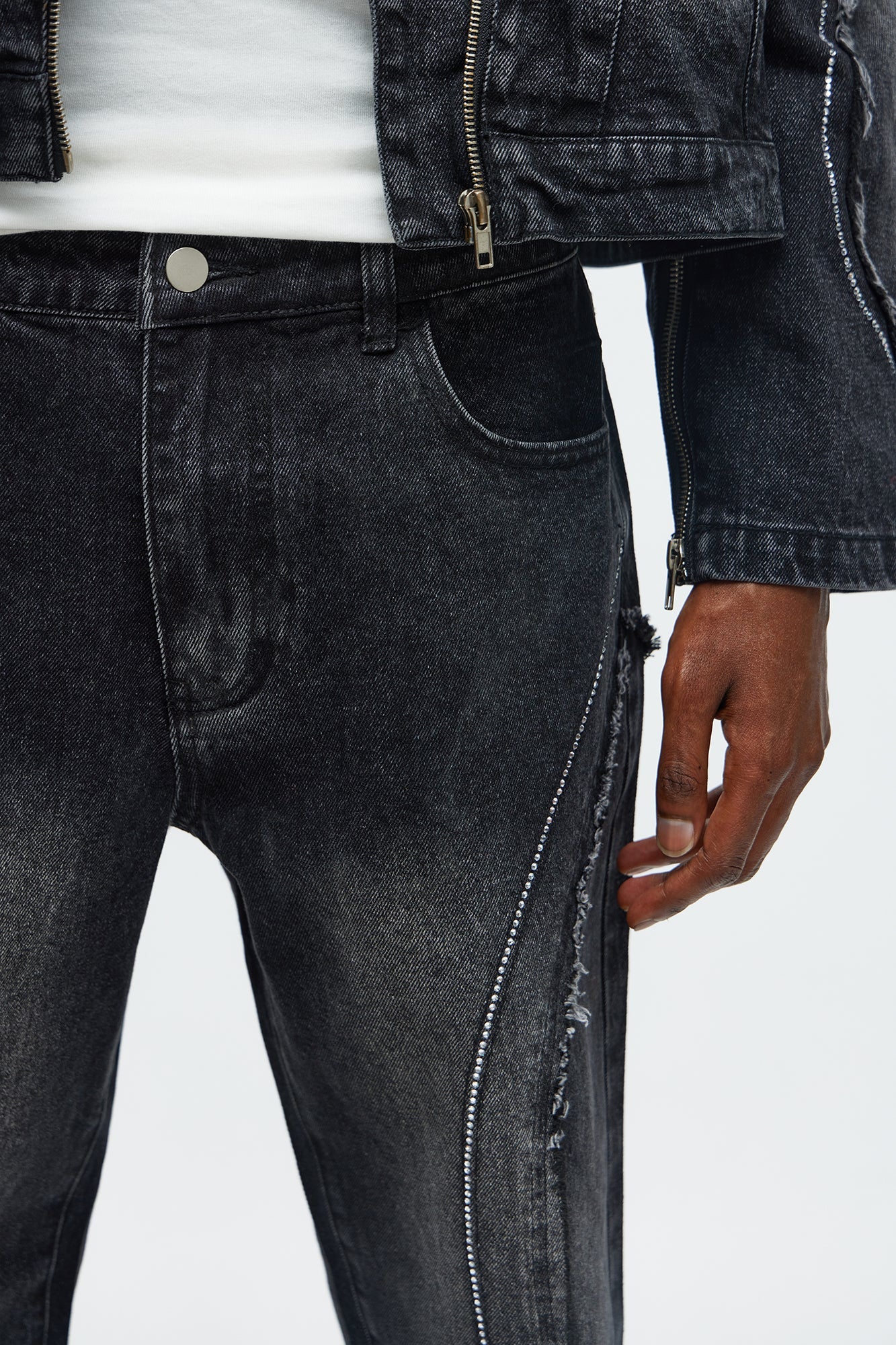 Straight Been Down Jeweled Jean - Black Wash