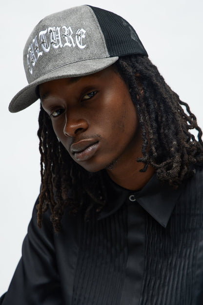 Culture Star Studded Faux Suede Structured Snapback Hat - Dark Grey